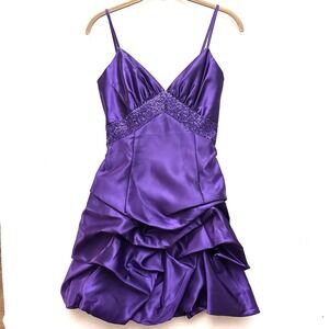Jessica McClintock Gunne Sax Sz 5 Purple Satin Babydoll Sequin Bubble Hem dress